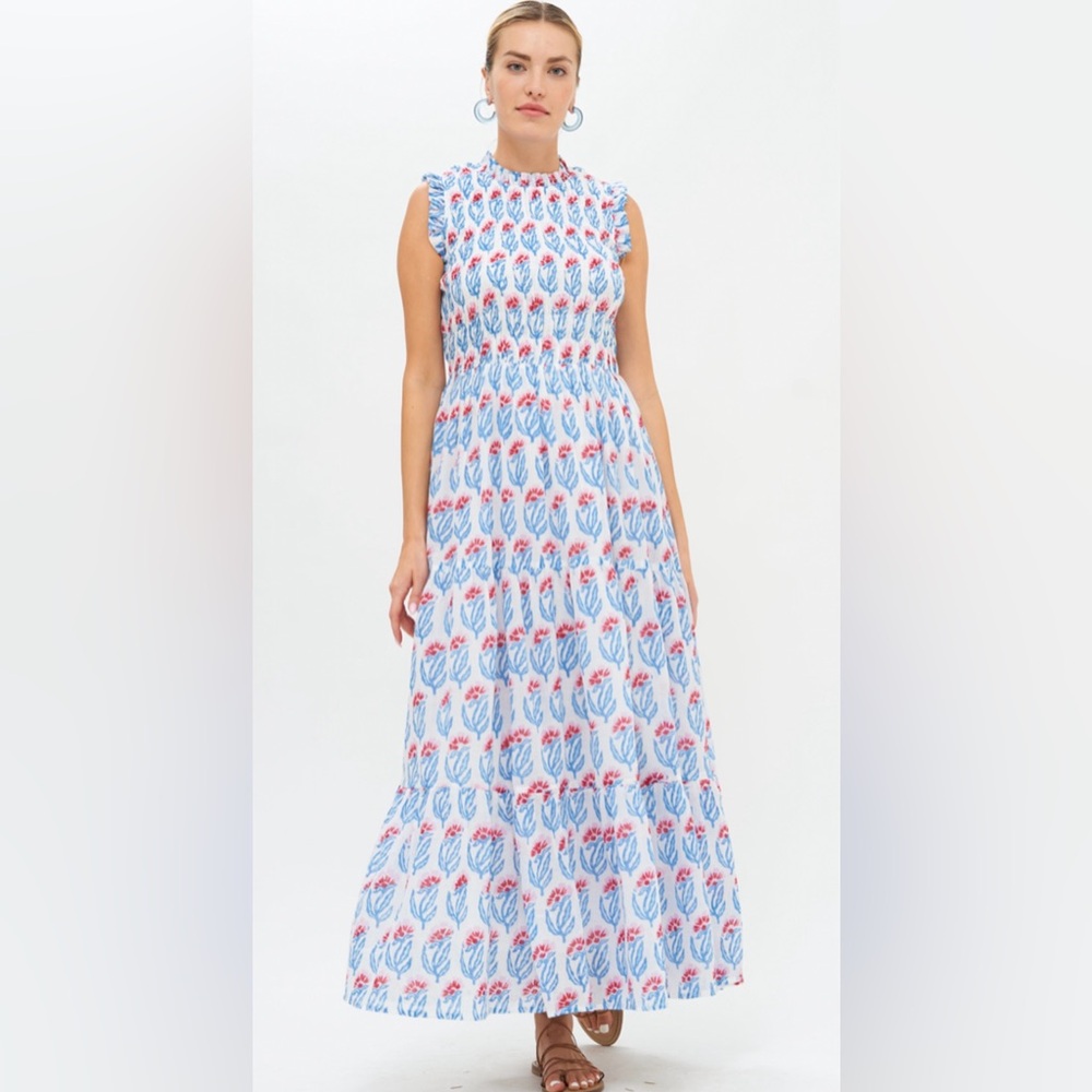 Oliphant Sleeveless Smocked Maxi in Hampton Blue